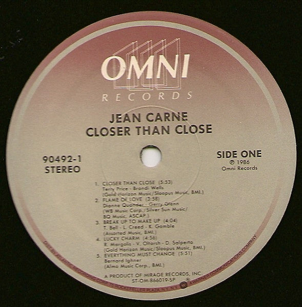 Jean Carne* : Closer Than Close (LP, Album, SP )