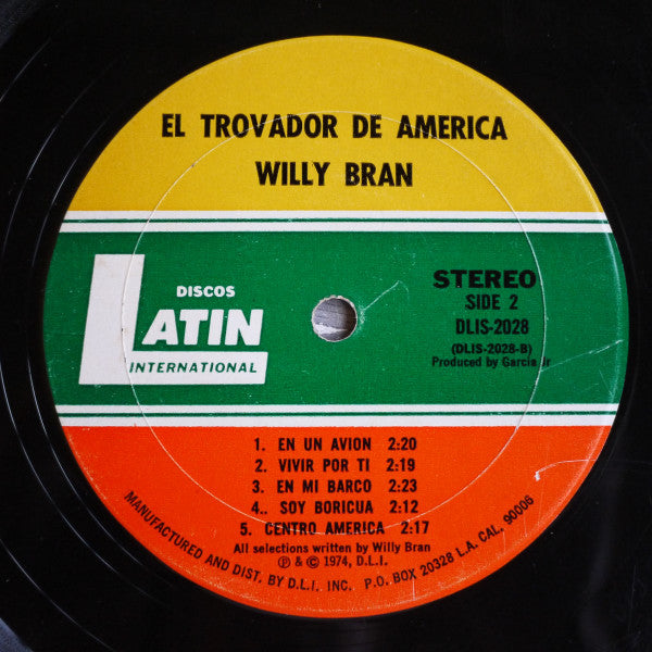 Willy Bran Con La Orquesta De Lino Rodriguez : El Trovador de America (LP, Album)
