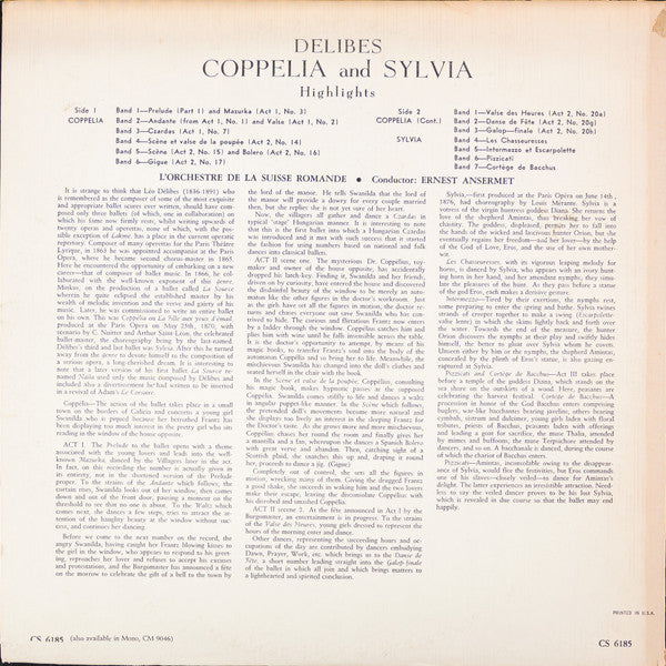 Ernest Ansermet : Highlights From Sylvia & Coppelia (LP, Album, RP)