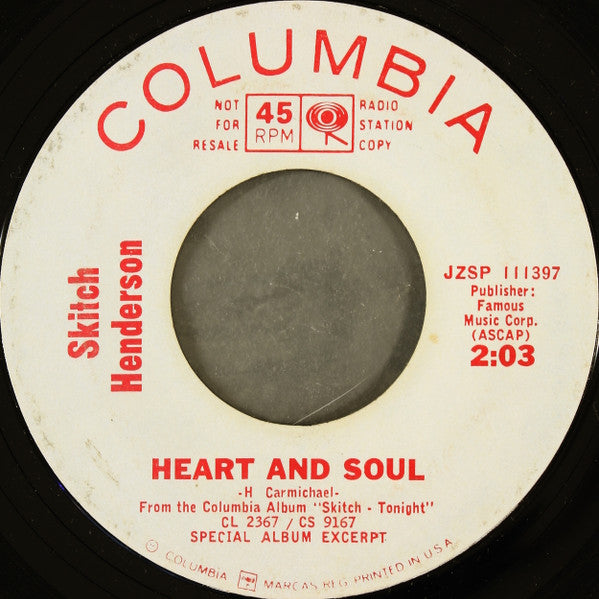 Skitch Henderson : Curacao / Heart And Soul (7", Promo, Smplr, Styrene)