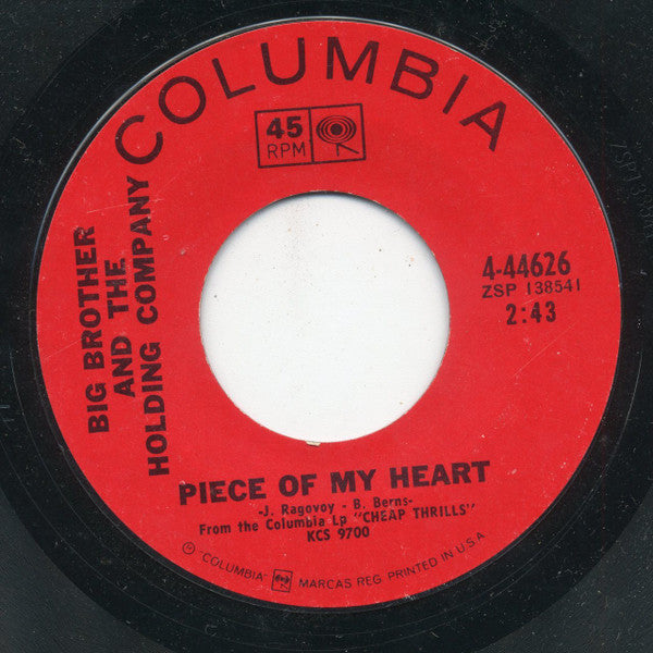 Big Brother And The Holding Company* : Piece Of My Heart / Turtle Blues (7", Single, Styrene, Ter)