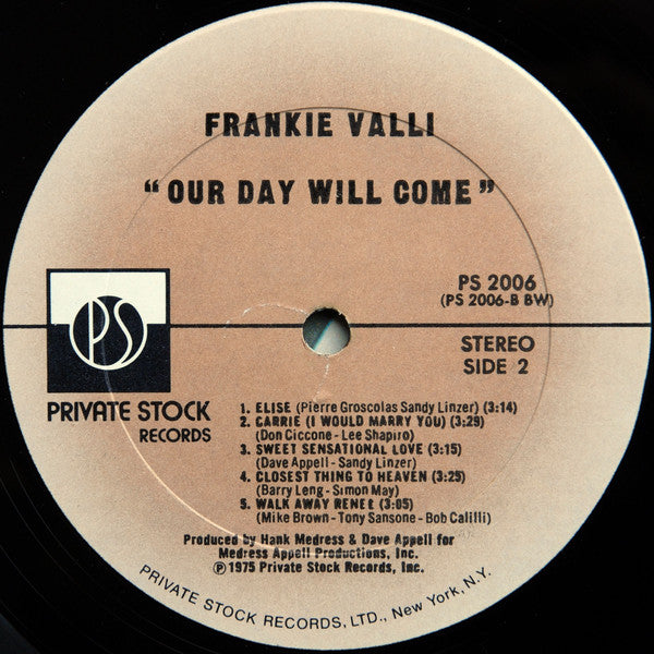 Frankie Valli : Our Day Will Come (LP, Album, Bes)