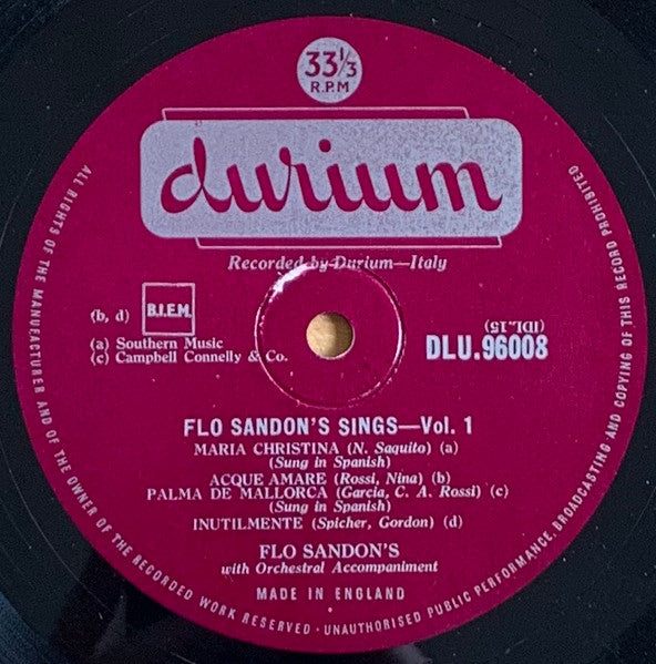 Flo Sandon's : Flo Sandon's Sings, Volume One (10", Mono)