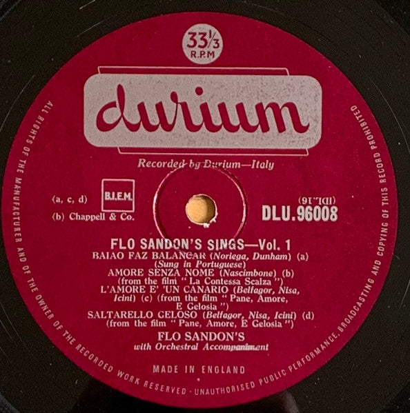 Flo Sandon's : Flo Sandon's Sings, Volume One (10", Mono)