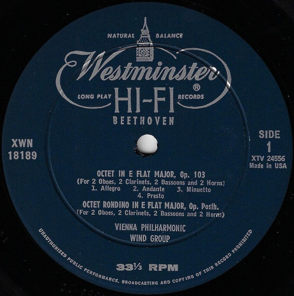Beethoven* : Octet In E Flat, Op. 103 / Octet Rondino In E Flat Major, Op. Posth. / Sextet In E Flat Major, Op. 71 / Variations In Cmajor On Mozart’s “Là Ci Darem La Mano” (LP, Mono, RE)