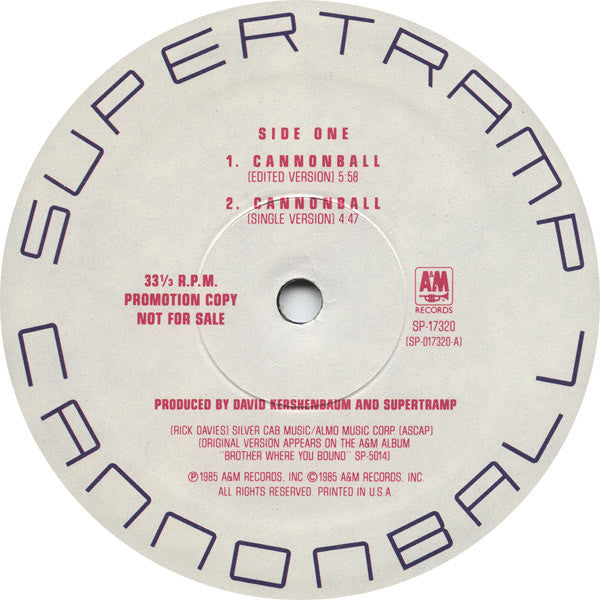 Supertramp : Cannonball (12", Promo)