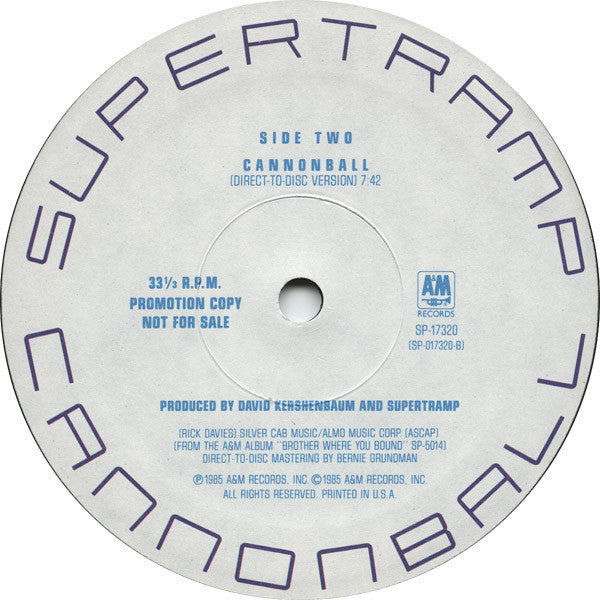 Supertramp : Cannonball (12", Promo)