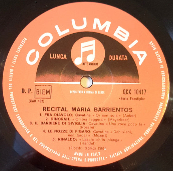Maria Barrientos : Recital Maria Barrientos (LP, Comp, Mono)