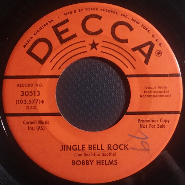 Bobby Helms : Jingle Bell Rock / Captain Santa Claus (And His Reindeer Space Patrol) (7", Single, Promo, Glo)