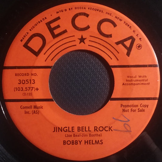 Bobby Helms : Jingle Bell Rock / Captain Santa Claus (And His Reindeer Space Patrol) (7", Single, Promo, Glo)