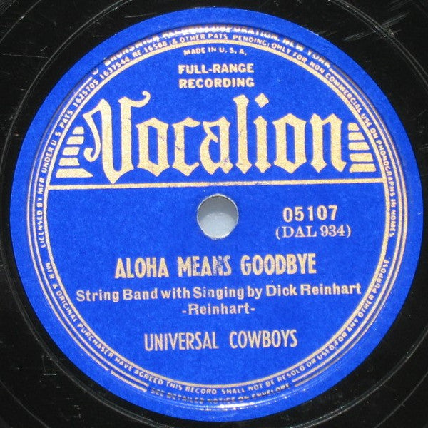 Universal Cowboys : Cow Town Swing / Aloha Means Goodbye (Shellac, 10")