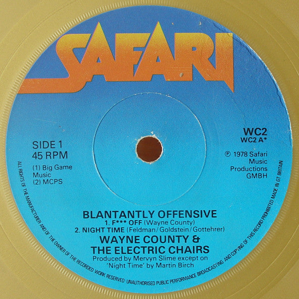 Wayne County And The Electric Chairs : Blatantly Offenzive E.P. (7", EP, Gol)