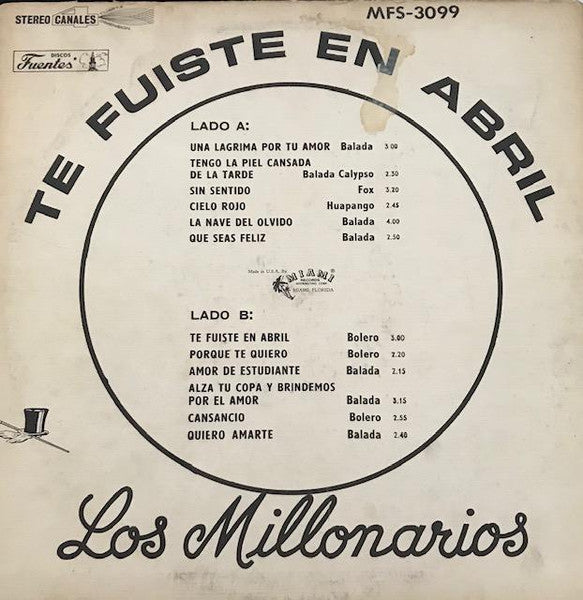 Los Millonarios (2) : Te Fuiste En Abril  (LP, Album)