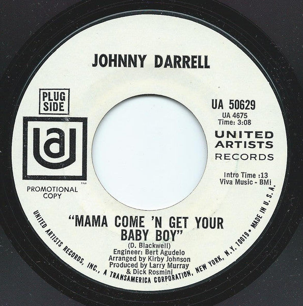 Johnny Darrell : Mama Come 'N Get Your Baby Boy (7", Promo)