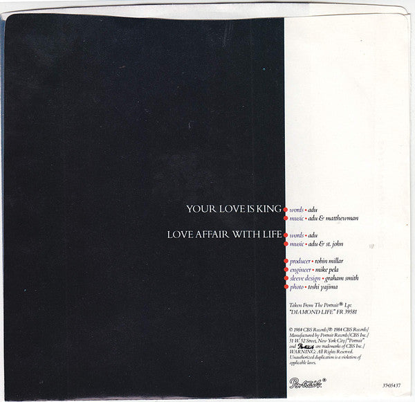 Sade : Your Love Is King (7", Single, Styrene, Car)