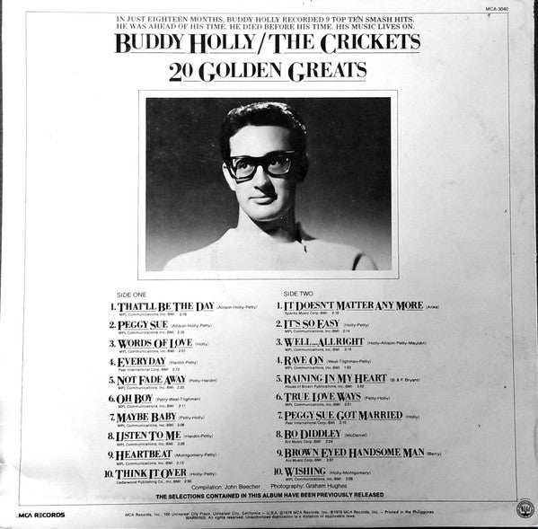 Buddy Holly / The Crickets (2) : 20 Golden Greats (LP, Comp)