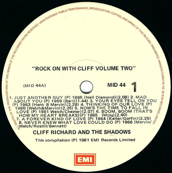 Cliff Richard & The Shadows : Rock On With Cliff Volume Two (LP, Comp)