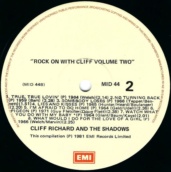Cliff Richard & The Shadows : Rock On With Cliff Volume Two (LP, Comp)