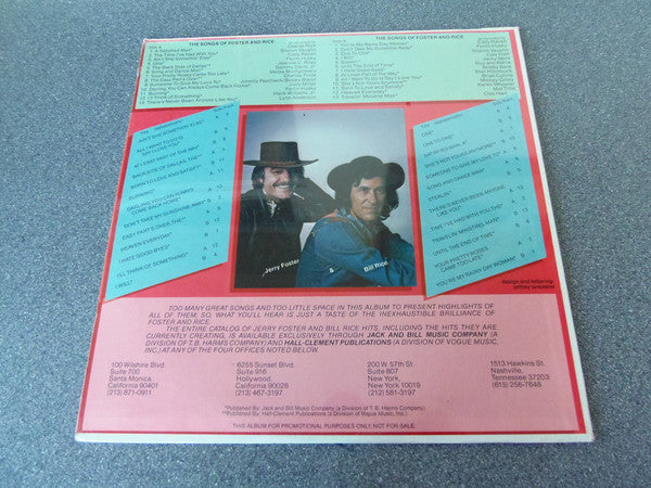 Foster* & Rice* : The Songs Of Foster & Rice (LP, Album, Promo, Smplr)