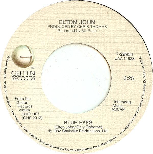 Elton John : Blue Eyes (7", Single, All)