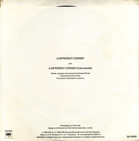 George Michael : A Different Corner (7", Single, Styrene, Pit)