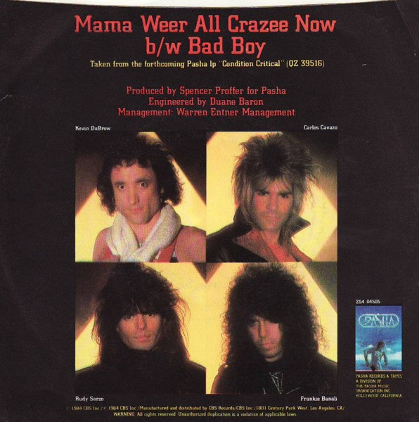 Quiet Riot : Mama Weer All Crazee Now / Bad Boy (7", Single)