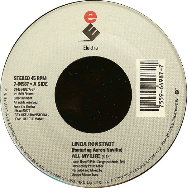 Linda Ronstadt : All My Life / Shattered (7", Single, Spe)