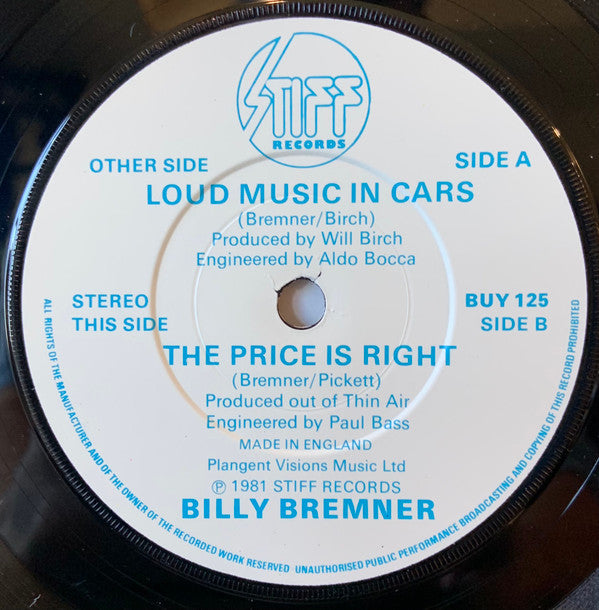 Billy Bremner : Loud Music In Cars (7")