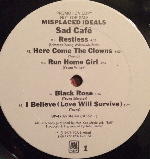 Sad Café : Misplaced Ideals (LP, Album, Promo)