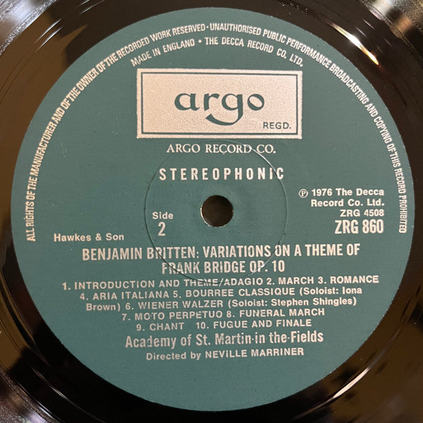George Butterworth / Benjamin Britten, The Academy Of St. Martin-in-the-Fields, Sir Neville Marriner : A Shropshire Lad • Two English Idylls / The Banks Of Green Willow / Variations On A Theme Of Frank Bridge (LP)