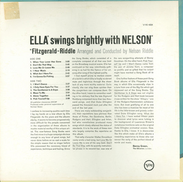 Fitzgerald* - Riddle* : Ella Swings Brightly With Nelson (LP, Album, Mono, MGM)