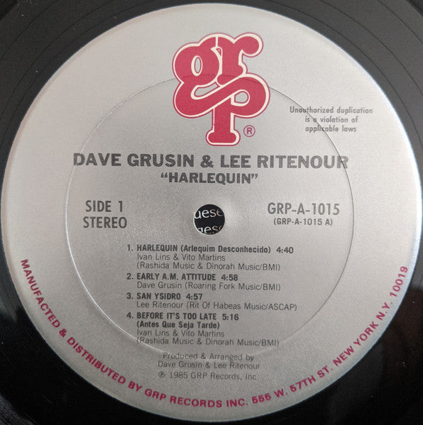 Dave Grusin / Lee Ritenour : Harlequin (LP, Album, Club, CRC)