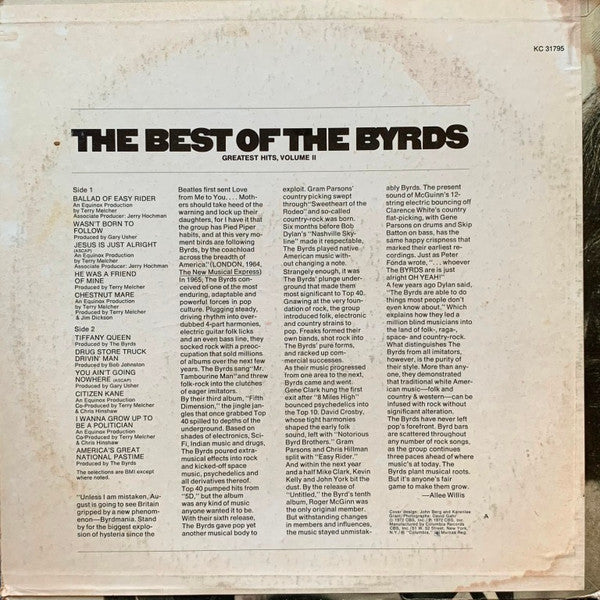 The Byrds : The Best Of The Byrds   Greatest Hits, Volume II  (LP, Album, Comp, Ter)
