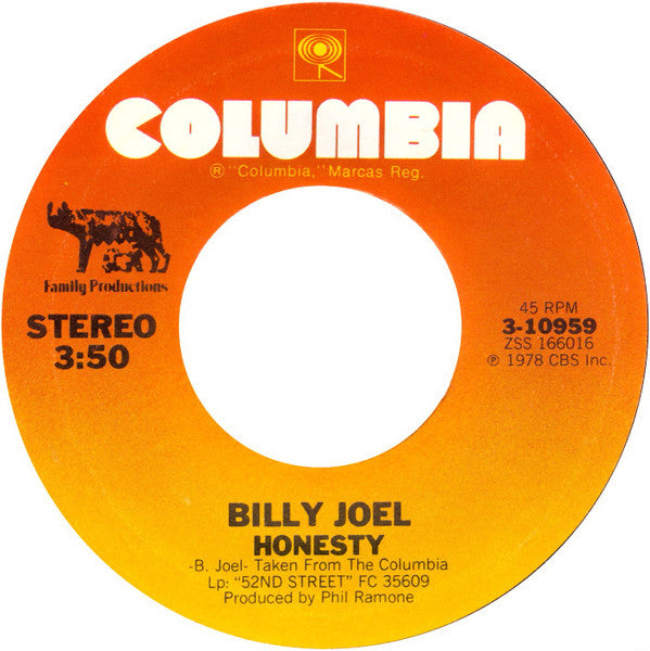 Billy Joel : Honesty (7", Styrene, Ter)