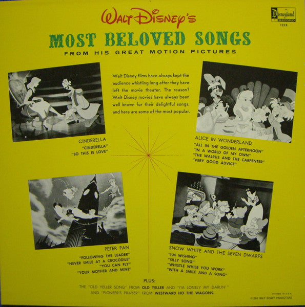 Various : Walt Disney's Most Beloved Songs From His Great Motion Pictures (LP, Album, RP)