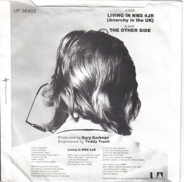 Jonny Rubbish : Living In NW3 4JR (Anarchy In The UK) (7", Single)