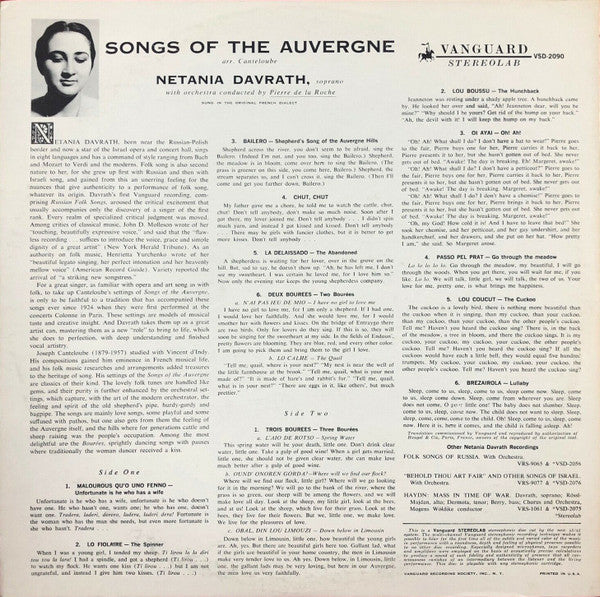 Netania Davrath  Soprano, With Orchestra Conducted By Pierre De La Roche , Arranged By  Canteloube* : Songs Of The Auvergne (LP, Album)