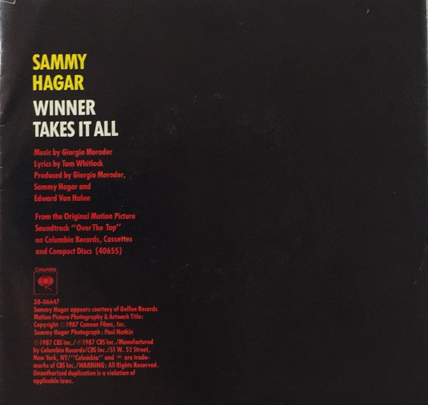 Sammy Hagar : Winner Takes It All (7", Single)