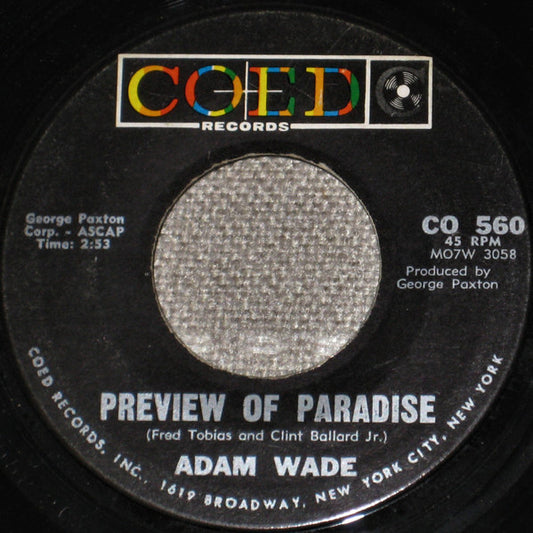 Adam Wade (2) : Preview Of Paradise (7")