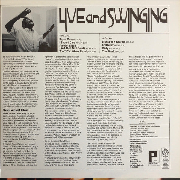 Gerald Wilson Orchestra : Live And Swinging (LP, Album, Gat)