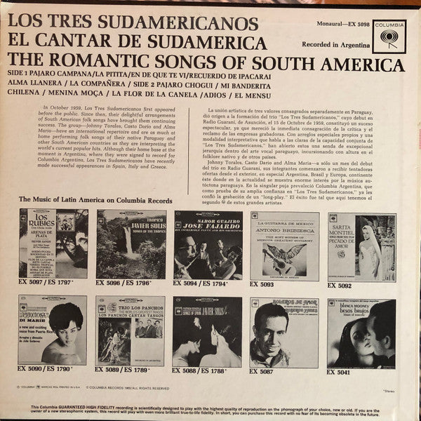 Los 3 Sudamericanos : The Romantic Songs Of South America (LP, Mono)
