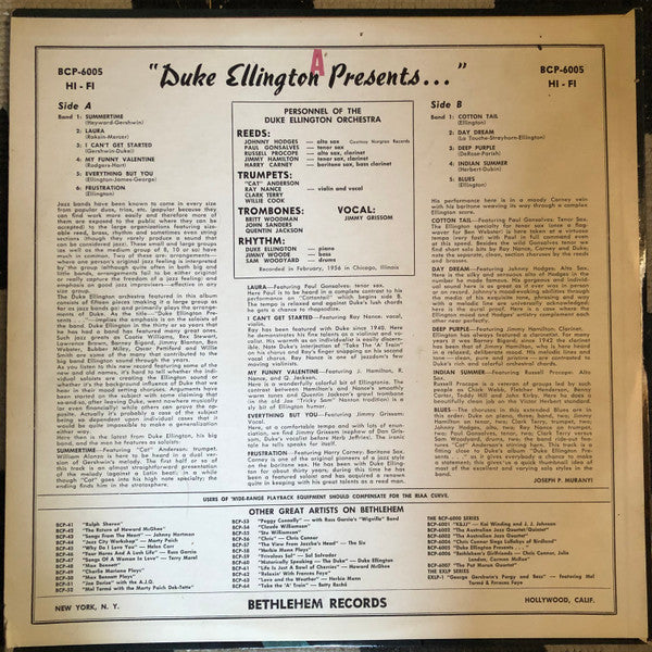 Duke Ellington : Duke Ellington Presents... (LP, Album, Mono)