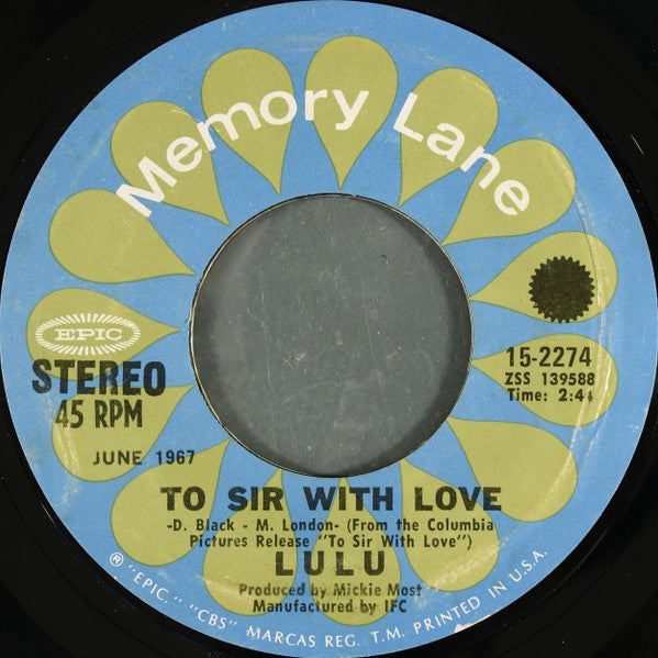 Lulu : To Sir With Love (7", RE, Styrene, Ter)