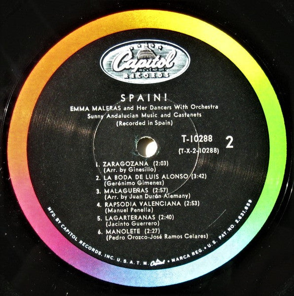 Emma Maleras Y Su Ballet Español With Emma Maleras Y Su Orquesta : Spain! Sunny Andalusian Music And Castanets (LP, Album, Mono)