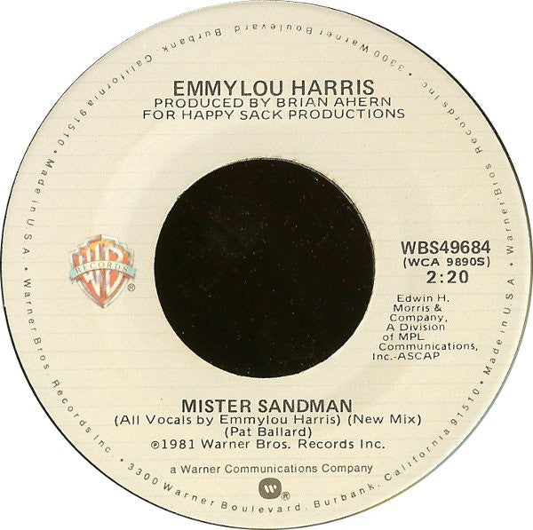 Emmylou Harris : Mister Sandman / Fools Thin Air (7", Single, Jac)