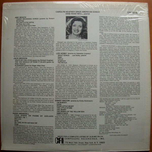 Carolyn Heafner, Lee Hoiby, Dixie Ross Neill : Carolyn Heafner Sings American Songs (LP)