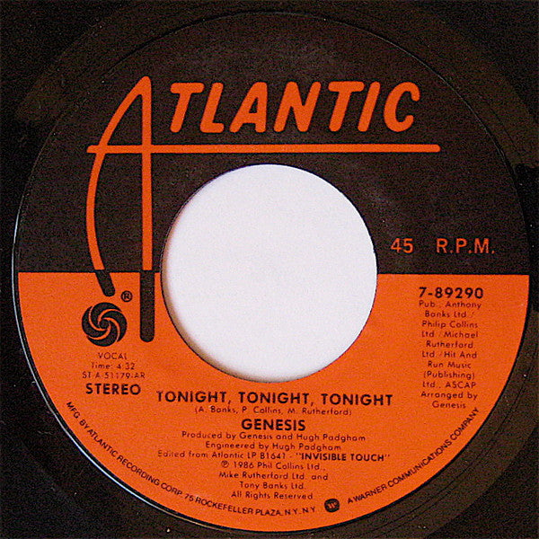 Genesis : Tonight, Tonight, Tonight (7", Single, AR)