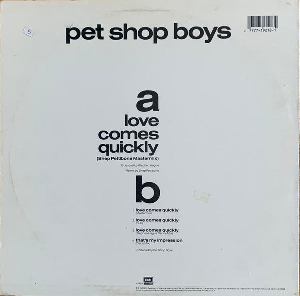 Pet Shop Boys : Love Comes Quickly (12", Single)