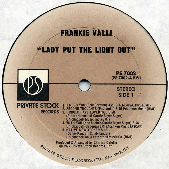 Frankie Valli : Lady Put The Light Out (LP, Album)