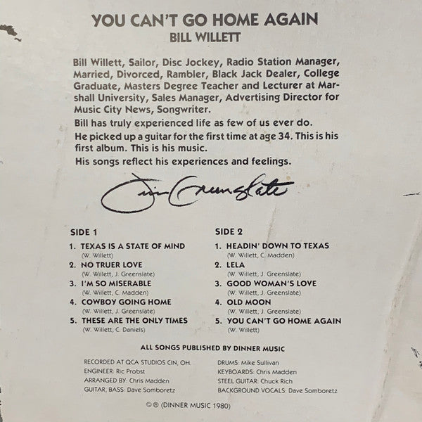 Bill Willett (2) : You Can't Go Home Again (LP, Album)